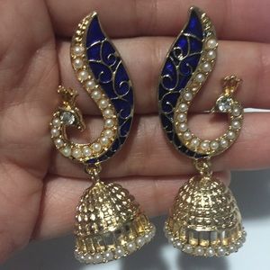 NEW Peacock Drop Earrings Blue and Gold